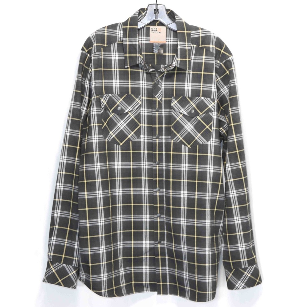 5.11 Tactical Gunner Rapidraw Black Plaid Snap Placket Shirt 72530 Mens Size Lg
